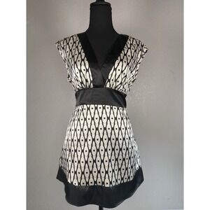 Y2K Babydoll Tie Waist Top Size M Black/white Geometric Fairy Grunge Artsy